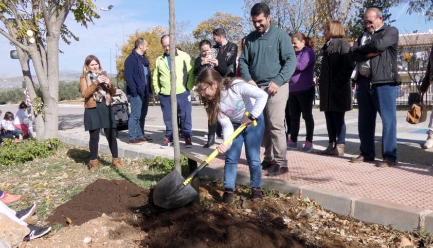 Una Alumna Del Colegio Monte Hacho Durante La Plantación Del árbol En Ventorros De La Laguna